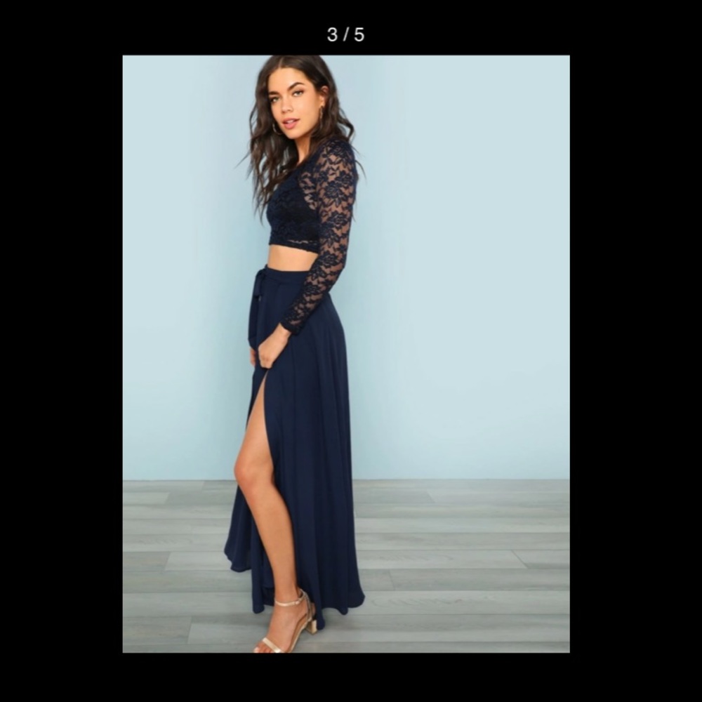 Crop Lace Top & Knot Skirt Set